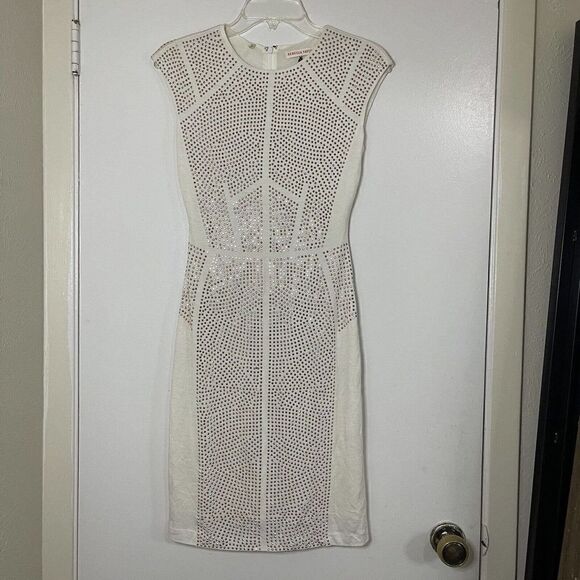 REBECCA TAYLOR Nailhead Rose gold Pink Studded Ivory Sheath Dress Sz Small $495 - Picture 1 of 7